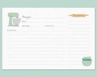 Cute Recipe Cards, Vintage Mixer Recipe Card, Recipe Card with Vintage Mixer, Mint Green Mixer Recipe Card, Bridal Shower Recipe Cards