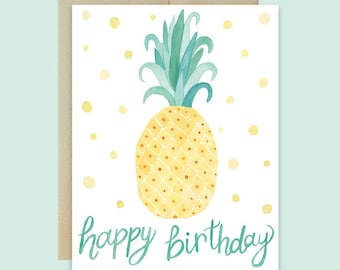 Pineapple Birthday Card, Happy Birthday Card, Cute Birthday Card, Pineapple Card, Watercolor Pineapple Birthday Card, Polka Dot Birthday