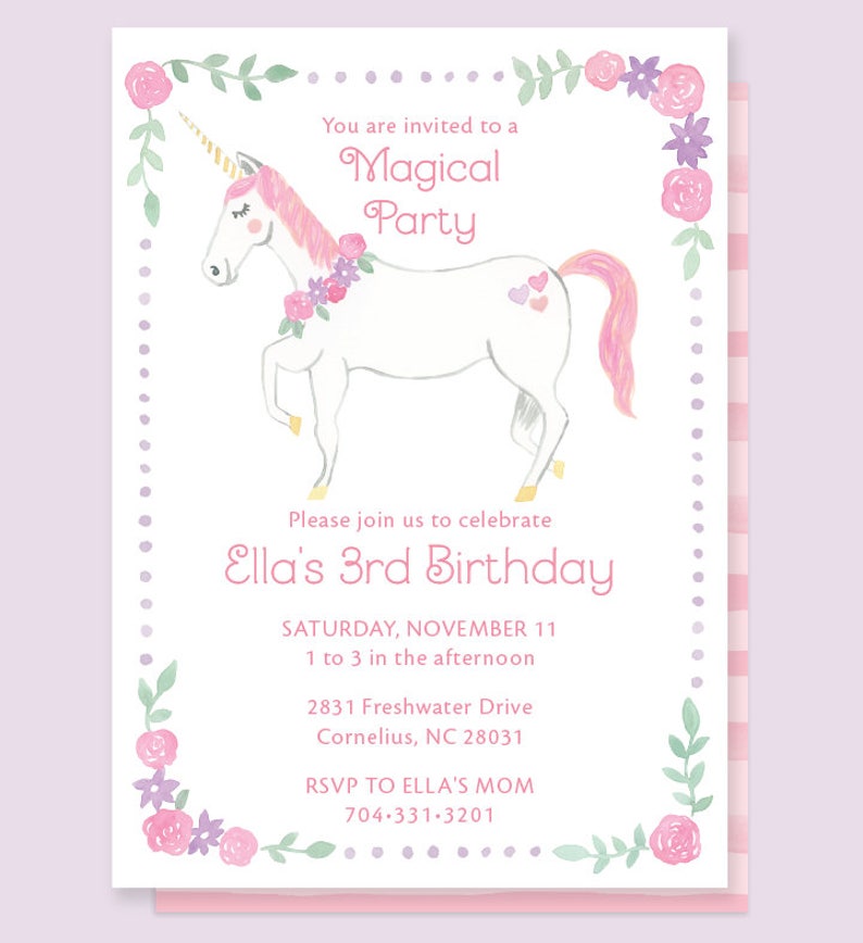 Unicorn Birthday Invitation, Magical Birthday Invitation, Unicorn Invitation, Unicorn Party, Unicorn Birthday Party, Unicorn Stationery Card image 1