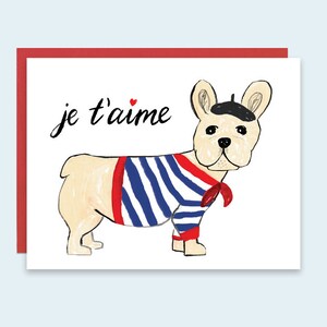 Dog Valentine's Card, Je t'aime Valentines Day Card, Valentines Card, French Bull Dog Card, I love you Card, Love Card, French Greeting Card image 1