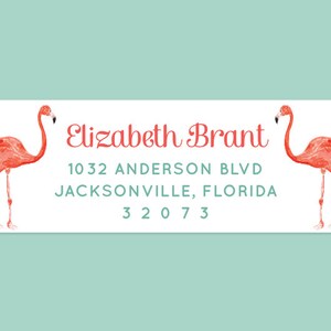 Flamingo Return Address Label Sticker with Watercolor Flamingo