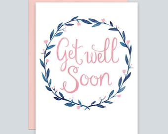 Get Well Soon Sympathy Card with Watercolor Wreath, Feel Better Card, Watercolor Wreath Greeting Card, Get Well Card, Card for Sick Friend