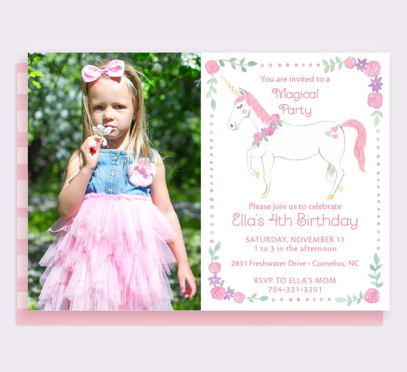 Unicorn Birthday Invitation, Magical Birthday Invitation, Unicorn Invitation, Unicorn Party, Unicorn Birthday Party, Unicorn Stationery Card image 2