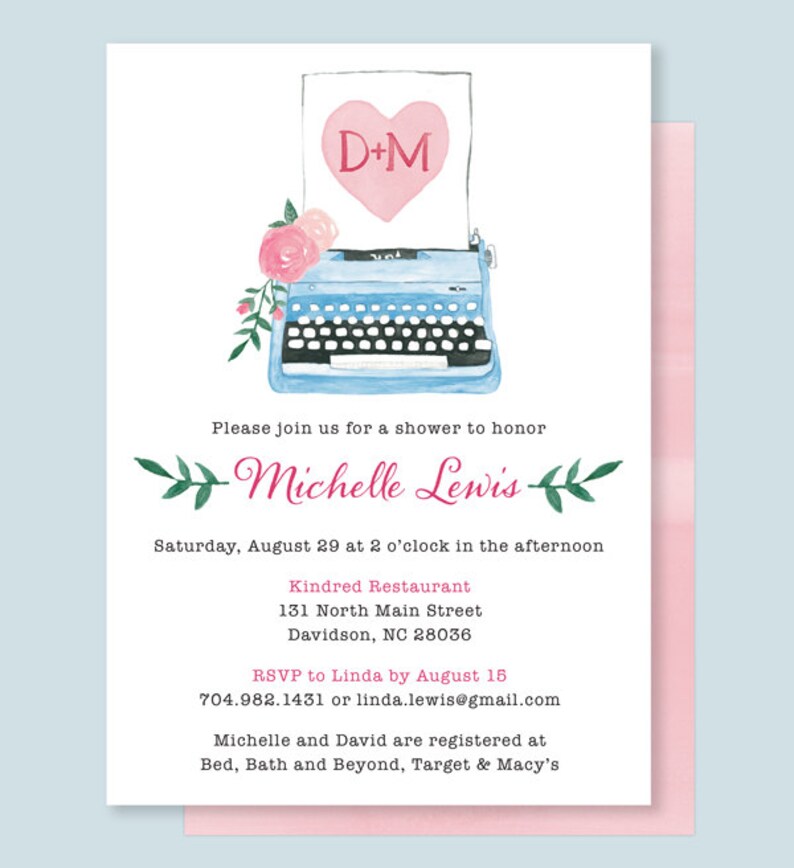 Vintage Typewriter Bridal Shower Invitation Typewriter Shower Invitation She Found Her Type Shower Invite Watercolor Typewriter