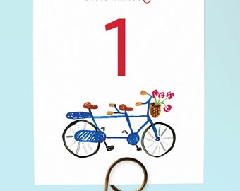 Bicycle Built for Two Table Numbers, Bike Table Numbers, Bike Wedding Table Numbers, Watercolor Tandem Bike Table Numbers, Tandem Bike
