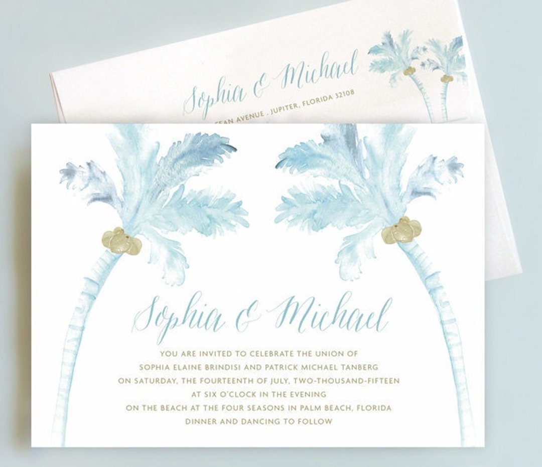 Beach Wedding Invitation Suite, Palm Tree Wedding Invite, Watercolor ...