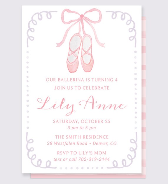 Ballerina Birthday Invitation Ballet Slippers Invitation Etsy