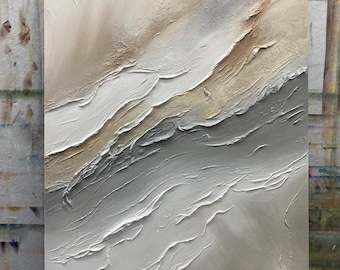 Heavy Textured Abstract Beige Painting | Modern Impasto Canvas Art (Unstretched)