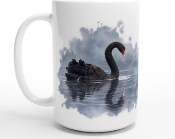 Taza de café Cisne Negro, taza de cerámica de 444 ml, impresión fotográfica de granja (hecha por encargo)