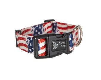 Dog collar made from recycled PET webbing - soft and durable - Stars and stripes