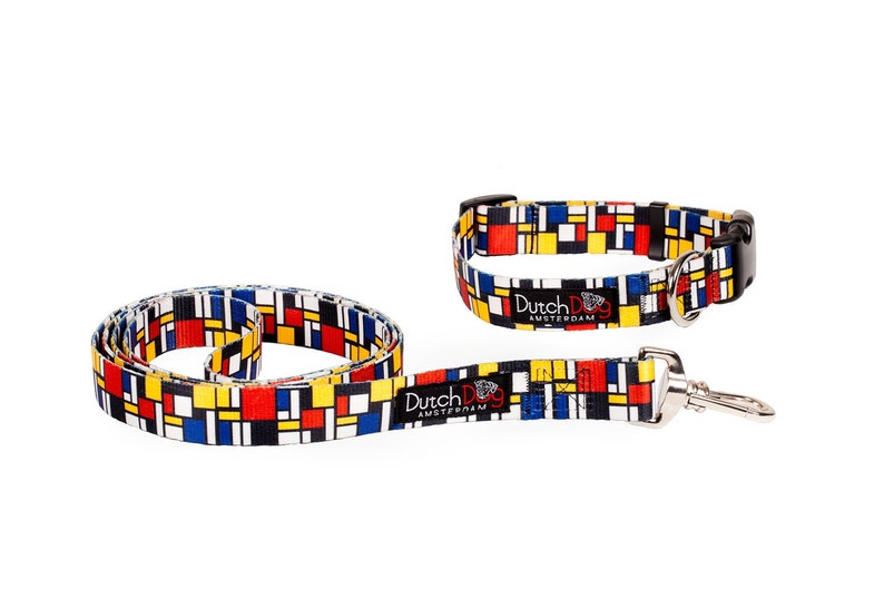 Dog collar from recycled webbing Mondrian inspiration Made in Holland image 3