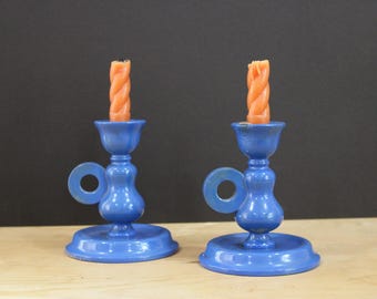 Swedish Wooden Candlestick Pair