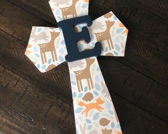 Woodland Creatures Gift, Deer Nursery, Wooden Wall Cross, Christening gift, Godson, godchild