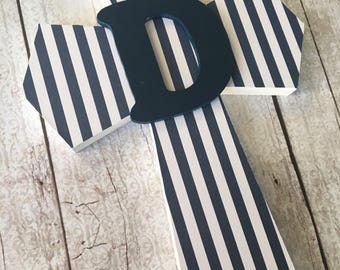 Boys Baptism Gift, First Communion Gift, Christening Gift, Personalized Cross, Navy Nursery Art,  New Baby Gift, Godson, Godchild