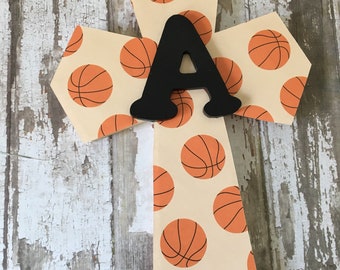 Boys Baptism Gift, Basketball Art, Nursery Art, Boys First Communion Gift, Wooden Wall Cross, Christening gift, Godson, godchild, Basketball