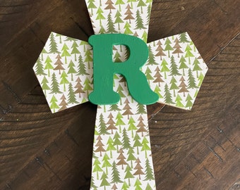 Forest Nursery, Forest Gift, Outdoor Nursery, Boys First Communion Gift, Wooden Wall Cross, Christening gift, Godson, godchild