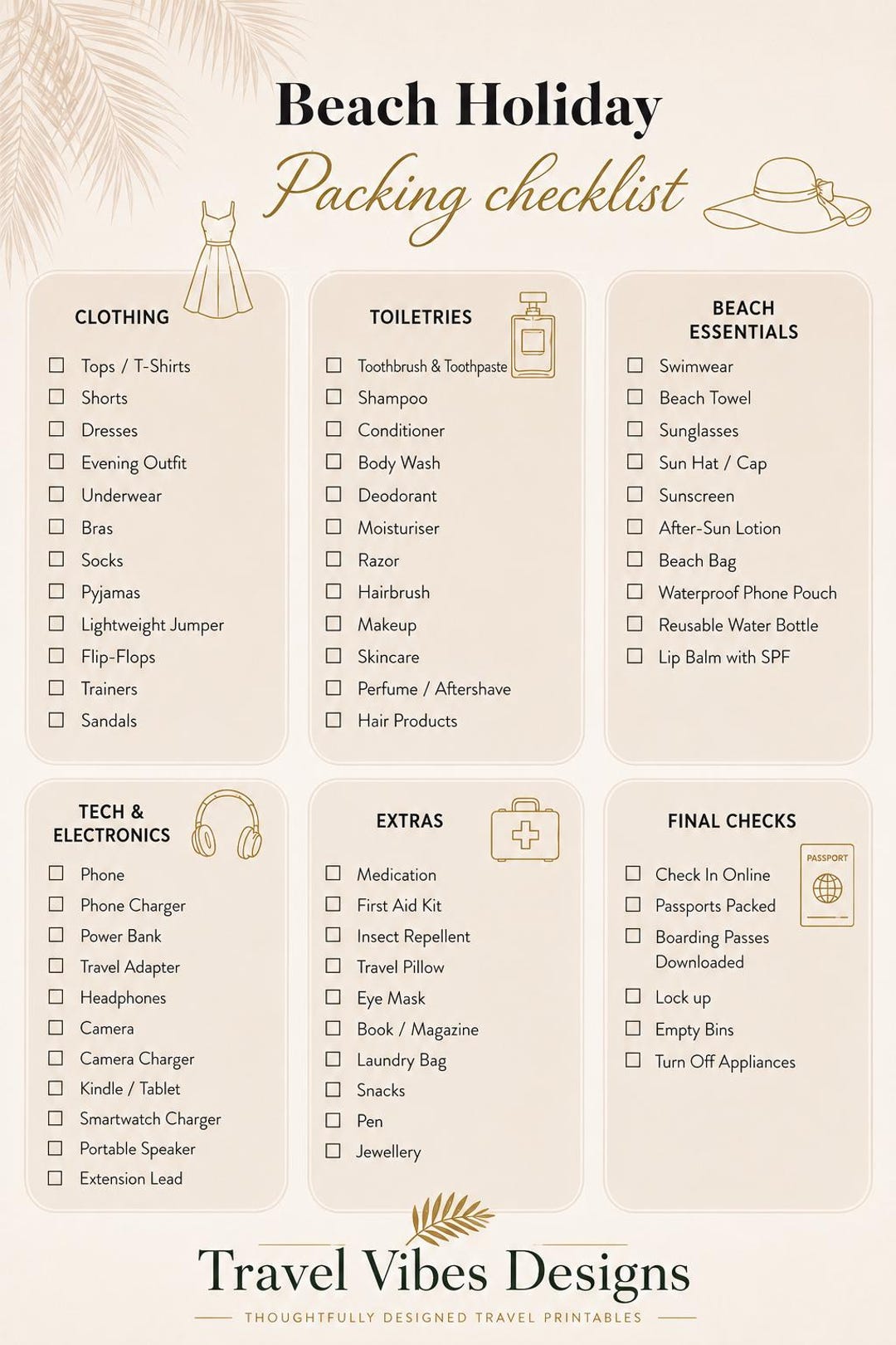 Packing List Layout.pdf Beach Holiday Packing Checklist Printable | Travel Packing List | A4 ...