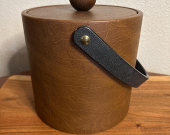 Shelton Ware Vintage Brown Faux Leather Ice Bucket Mid Century