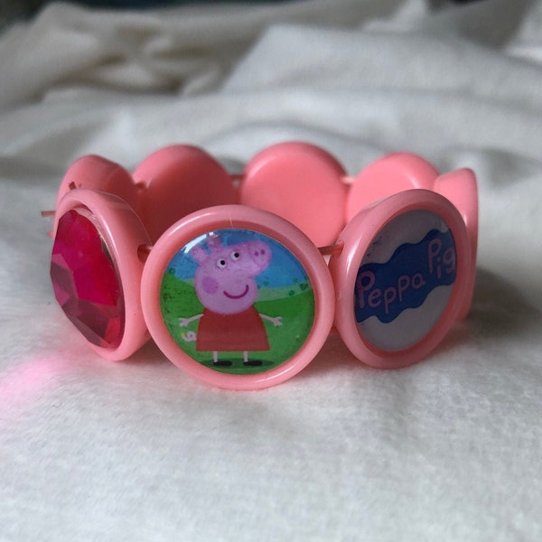 Peppa Pig bracelet with images and rhinestones | party favor | Easter basket | stocking stuffer | little girl gift