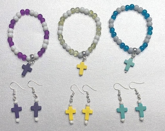 Communion Confirmation Cross Jewelry set bracelet and earrings