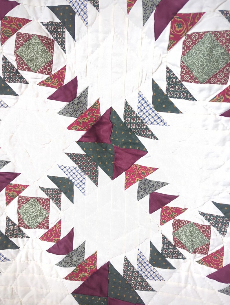 Vintage Pineapple Pattern Patchwork Quilt Cream Burgundy Green 87 x 70 bild 9