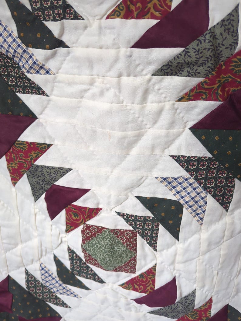 Vintage Pineapple Pattern Patchwork Quilt Cream Burgundy Green 87 x 70 bild 10