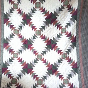 Vintage Pineapple Pattern Patchwork Quilt Cream Burgundy Green 87 x 70 bild 6