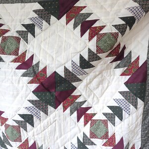 Vintage Pineapple Pattern Patchwork Quilt Cream Burgundy Green 87 x 70 bild 8