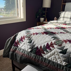 Vintage Pineapple Pattern Patchwork Quilt Cream Burgundy Green 87 x 70 bild 3