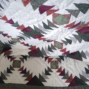Vintage Pineapple Pattern Patchwork Quilt Cream Burgundy Green 87 x 70 bild 5
