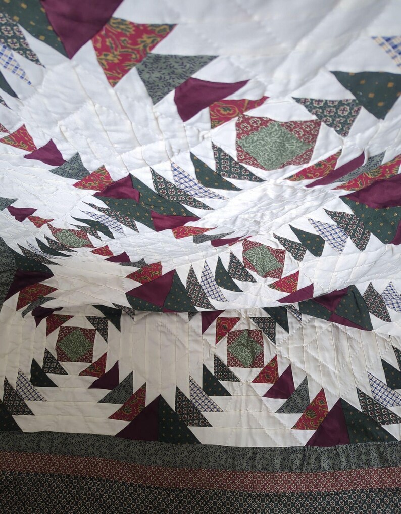 Vintage Pineapple Pattern Patchwork Quilt Cream Burgundy Green 87 x 70 bild 5