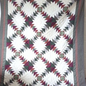 Vintage Pineapple Pattern Patchwork Quilt Cream Burgundy Green 87 x 70 bild 7