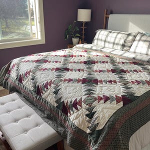 Vintage Pineapple Pattern Patchwork Quilt Cream Burgundy Green 87 x 70 bild 4