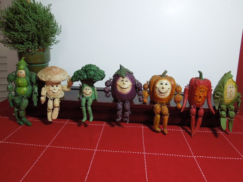 Set of 7 Vegetable Shelf Sitters Etsy