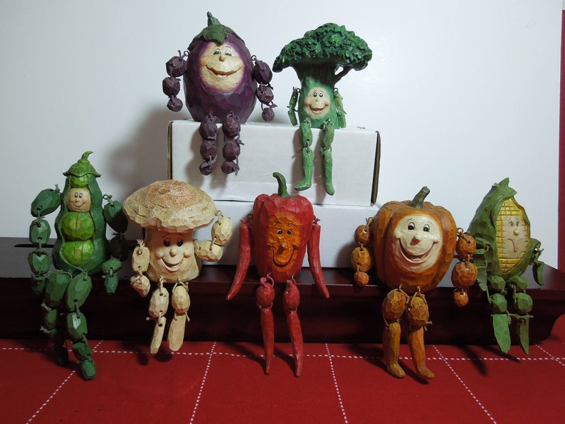 Set of 7 Vegetable Shelf Sitters Etsy