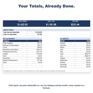 Business Expense Tracker Spreadsheet, Excel & Google Sheets Accounting Template, Auto-Calculating, Tax Deductible Log image 3