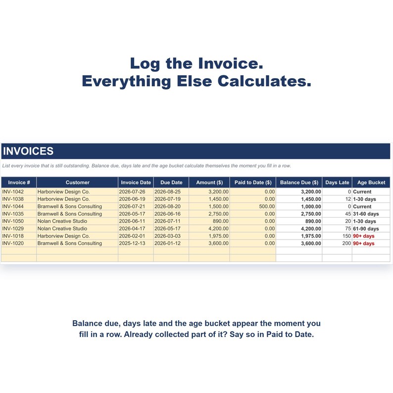 Small Business Invoice Aging Tracker, Receivables Aging Spreadsheet Template Excel Google Sheets image 2