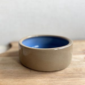 Bretby England Pottery Stoneware Blue and Tan bowl Dog Bowl Cylinder Bowl Vintage Pottery Earthenware French Blue Glaze