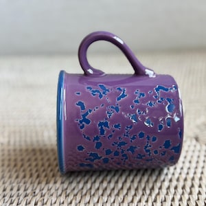 Vintage Coffee Mug Purple and Blue Skip Glaze Coffee Cup with Handle Home Kitchen Staging textured purple mug Shelfie decor
