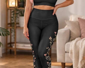 Floral Vine Paw Print Leggings | High Waisted Yoga Leggings