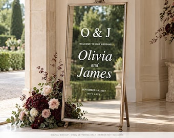 Wedding Mirror Monogram Decal, Romantic Names and Date, Personalized Welcome Sign, Vinyl Lettering Only