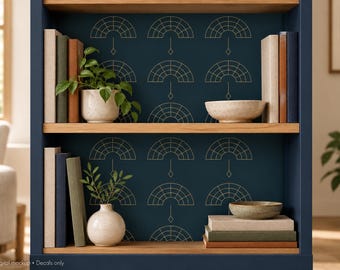 Bookcase Backing Decal Panels, Navy and Ochre Geometric Pattern, 18 x 24 Inch Panels, 2, 4 or 6 Pack