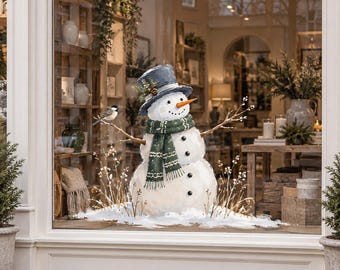 Snowman Window Decal - Watercolor Christmas Sticker for Boutique & Cafe Window Decor