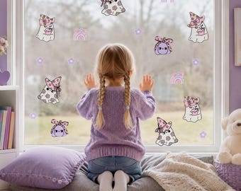 Pastel Halloween Decals, Pink Ghost, Witch, Pumpkin Set (30-Piece Sticker Set)