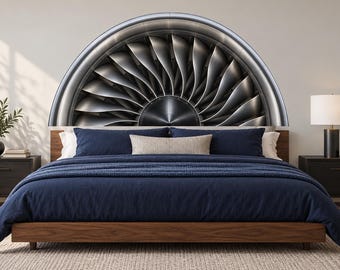Jet Engine Headboard Wall Decal, Realistic Turbine Arc, Twin Queen King, Vinyl or PVC-Free Fabric and HP Wallpaper