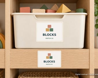 Matching Toy Bin and Shelf Labels, Picture and Word Decal Pairs, 4 x 3 Inches, 6 or 12 Pairs