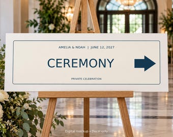 Wedding Directional Decal Set of 4, Custom Text and Left or Right Arrows, Navy Printed Vinyl Panels, Decals Only