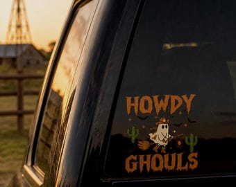 Howdy Ghouls Halloween Sticker, Western Ghost Clear Decal for Truck, Window or Vehicle