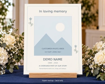 Wedding Memorial Photo Decal, Personalized In Loving Memory Display, Quiet Bloom Navy Floral Vinyl, 12x16 or 18x24, Decal Only