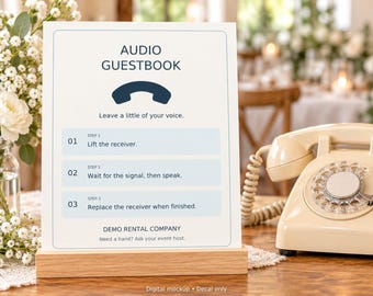 Audio Guestbook Instruction Decals, 5 or 10 Identical 7x9 Panels, Custom Rental Company Name and Device Steps, Vinyl Only